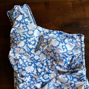 SZ Blockprints™ X J.Crew ruched one-shoulder one-piece swimsuit in Nila print